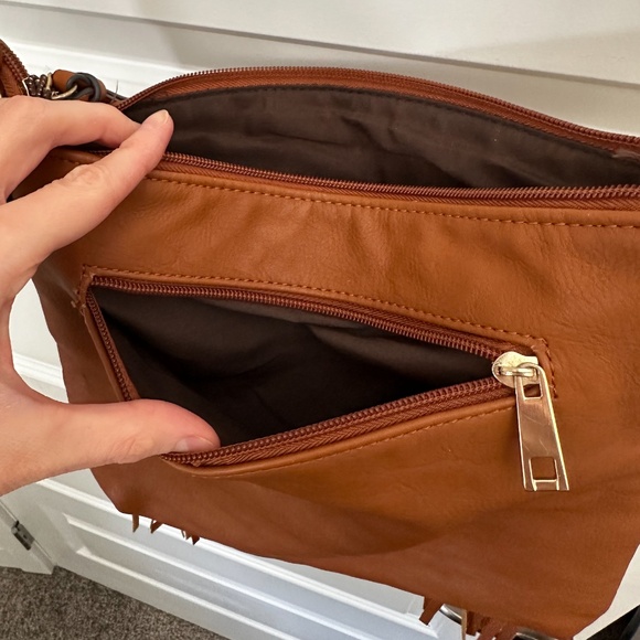 LaTique Crossbody Bag with Fringe and Rhinestones 9x9" - Picture 11 of 12